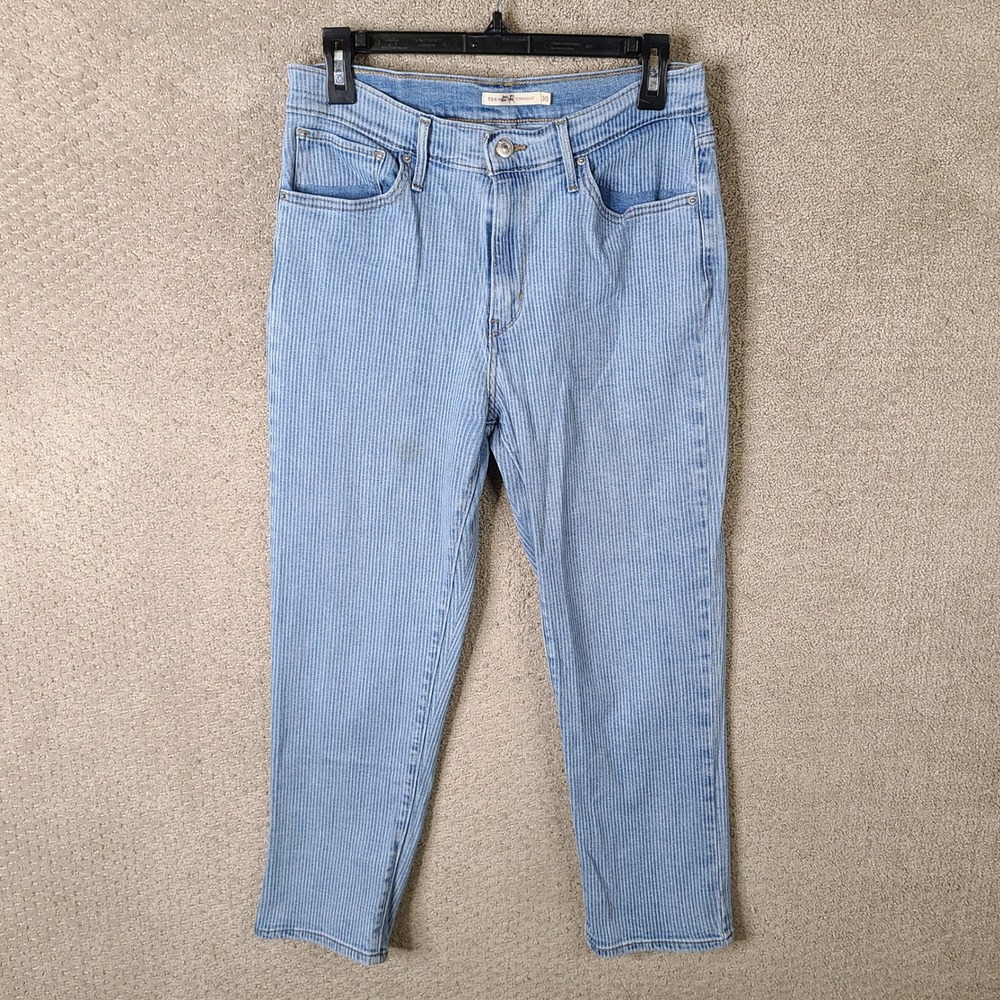 Levis 724 Jeans Women 30 Blue Striped High Rise Straight Leg Medium Wash Stretch